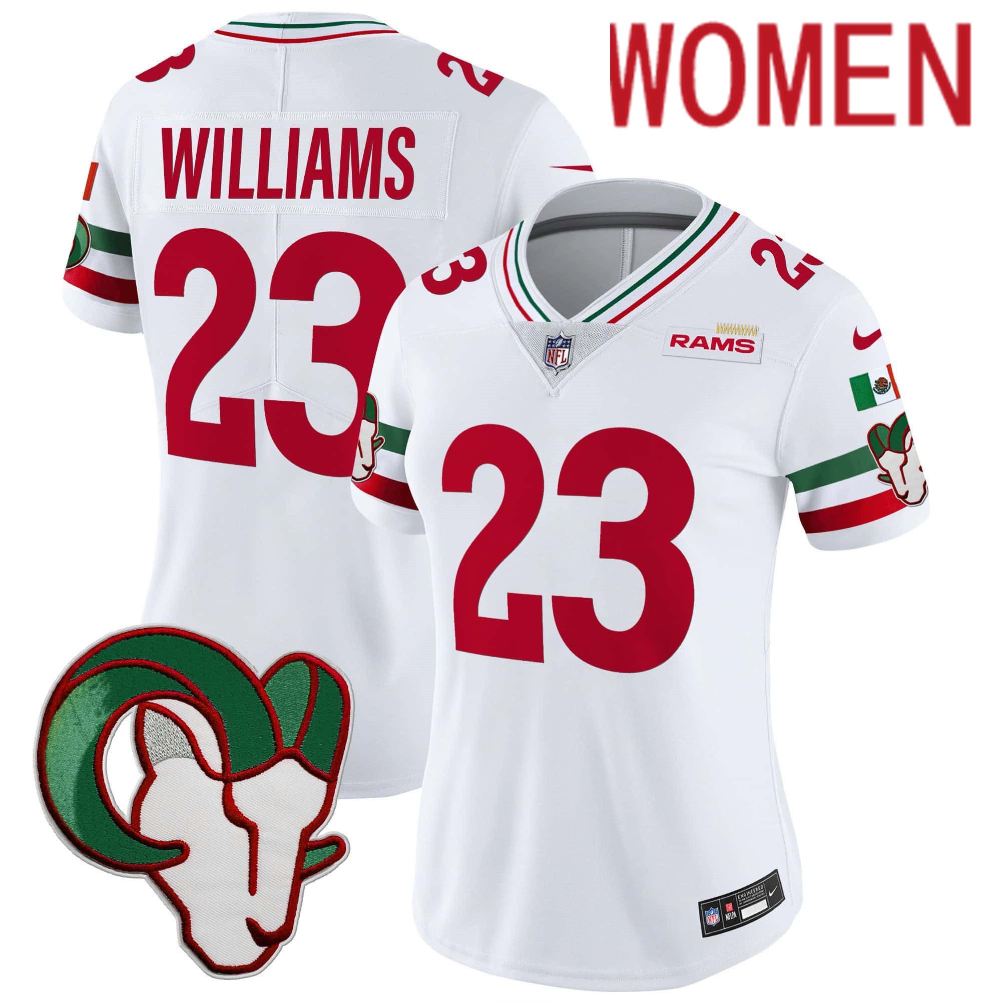 Women Los Angeles Rams #23 Williams White 2024 Nike Mexico Vapor Limited NFL Jersey->women nfl jersey->Women Jersey